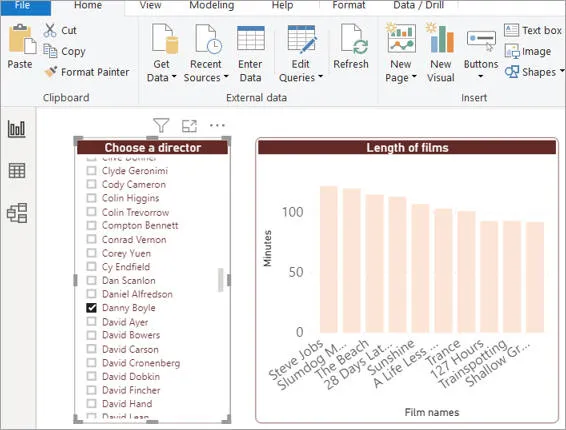 Power BI list of films