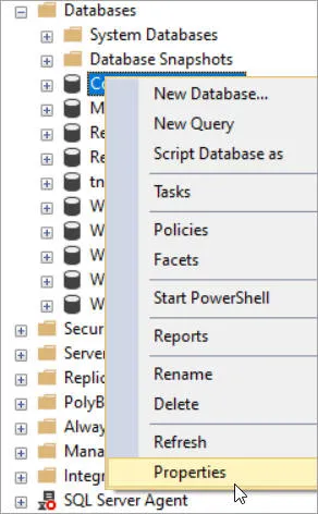 Showing database properties