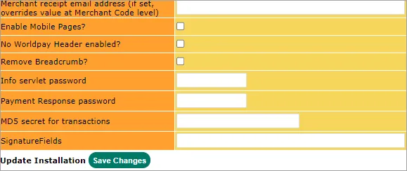 Customisation page