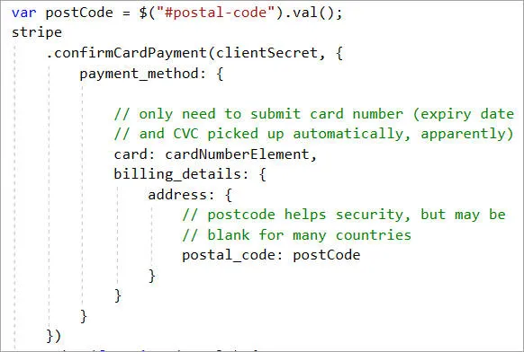 Post code on Stripe form