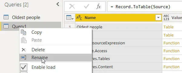 Renaming query