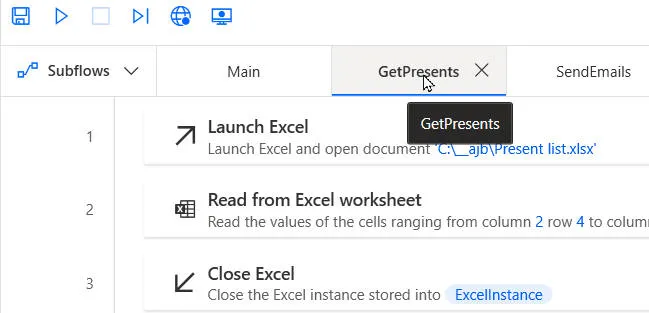 Subflow for Excel