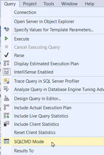 Turning on SQLCMD mode