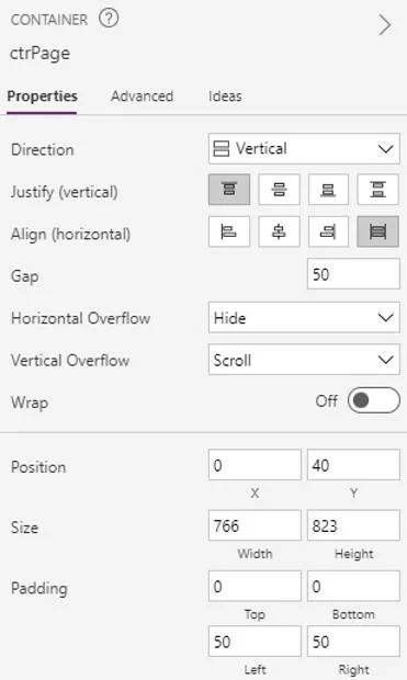 Vertical container properties