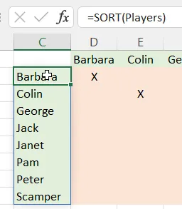 Sorted player names