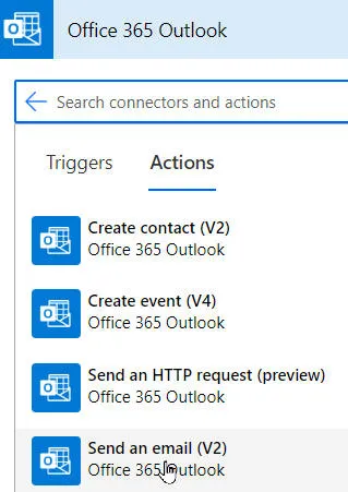 Outlook 365 actions