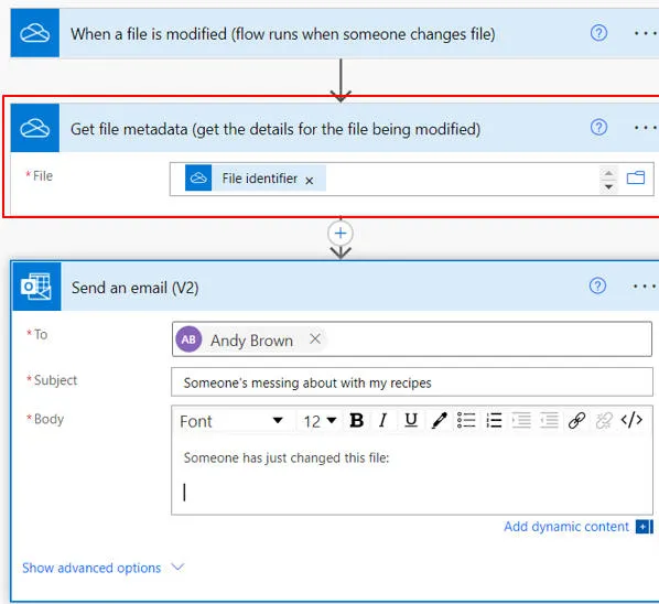 Adding a Get file metadata action