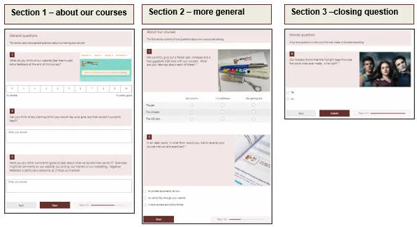 Sections of a form