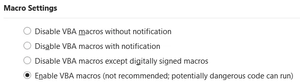 Enabling VBA macros