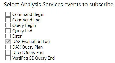 DAX evaulation log events