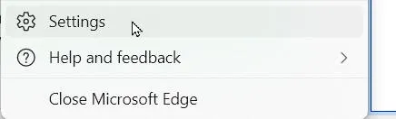 Edge settings menu