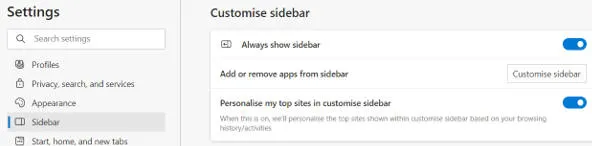 Showing the sidebr