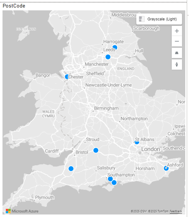 Map of the UK with shopping centres outlined