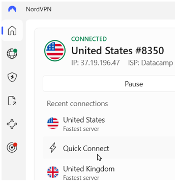 NordVPN US sever connection