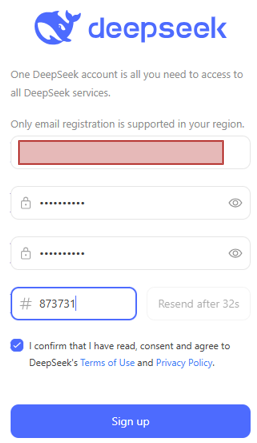 Deepseek sign up screen