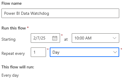 Power Automate scheduled cloud flow details