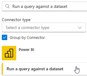 Power Automate action pane filtered for Power BI actions