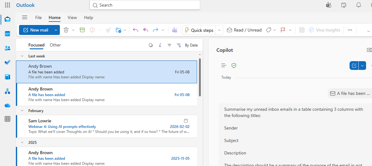 Outlook screen Outlook screen