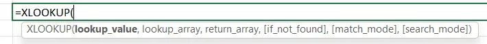 Example of XLOOKUP function syntax