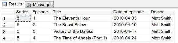 Matt Smith episode rows