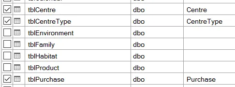 Tables to import