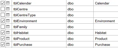 Tables to import