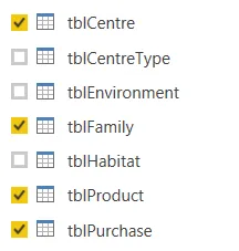 Tables to import