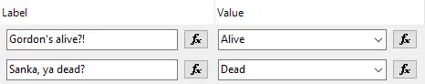 Parameter values