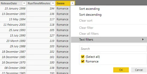 Filtering with parameters