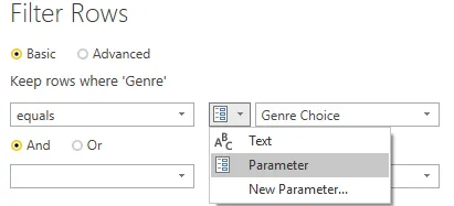 Power BI parameters filtering data