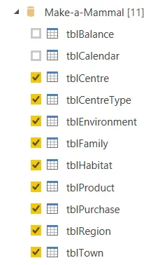 The tables to import