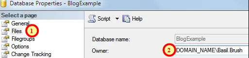 Database properties dialog box