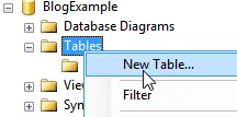 New table menu option