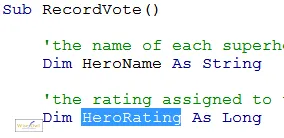 Highlighted variable