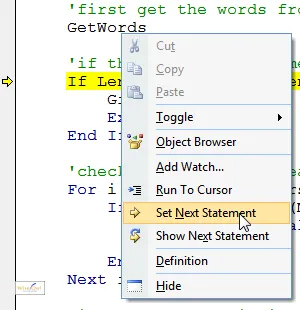 Setting next statement