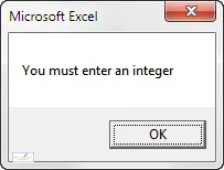 Message box displaying error