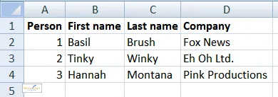 The Excel list of names