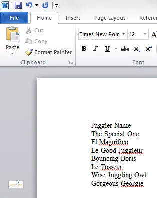 List of jugglers in Word