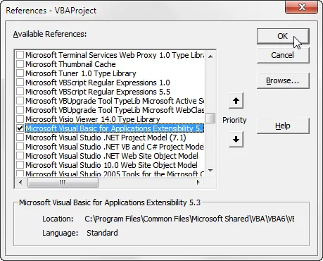 The VBA Extensibility library