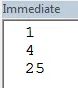 Output of squares