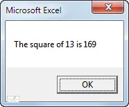 Dialog box showing square