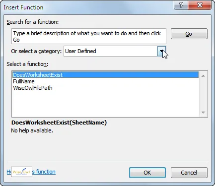 User-defined functions list