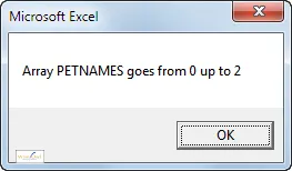 Message displaying array upper/lower bounds