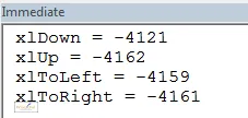 xlDirection values in immediate window