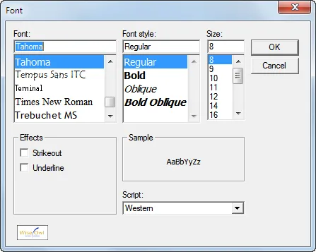 The Font dialog box