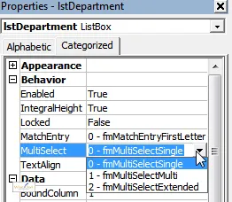 Three possible Multiselect properties