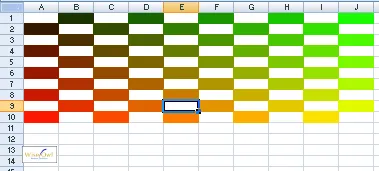 A worksheet with alternate rows/columns coloured