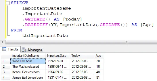 DATEDIFF to calculate age