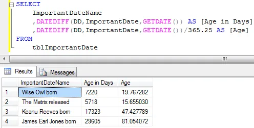 Calculating age in days