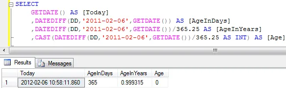 Inaccurate age using DATEDIFF with days